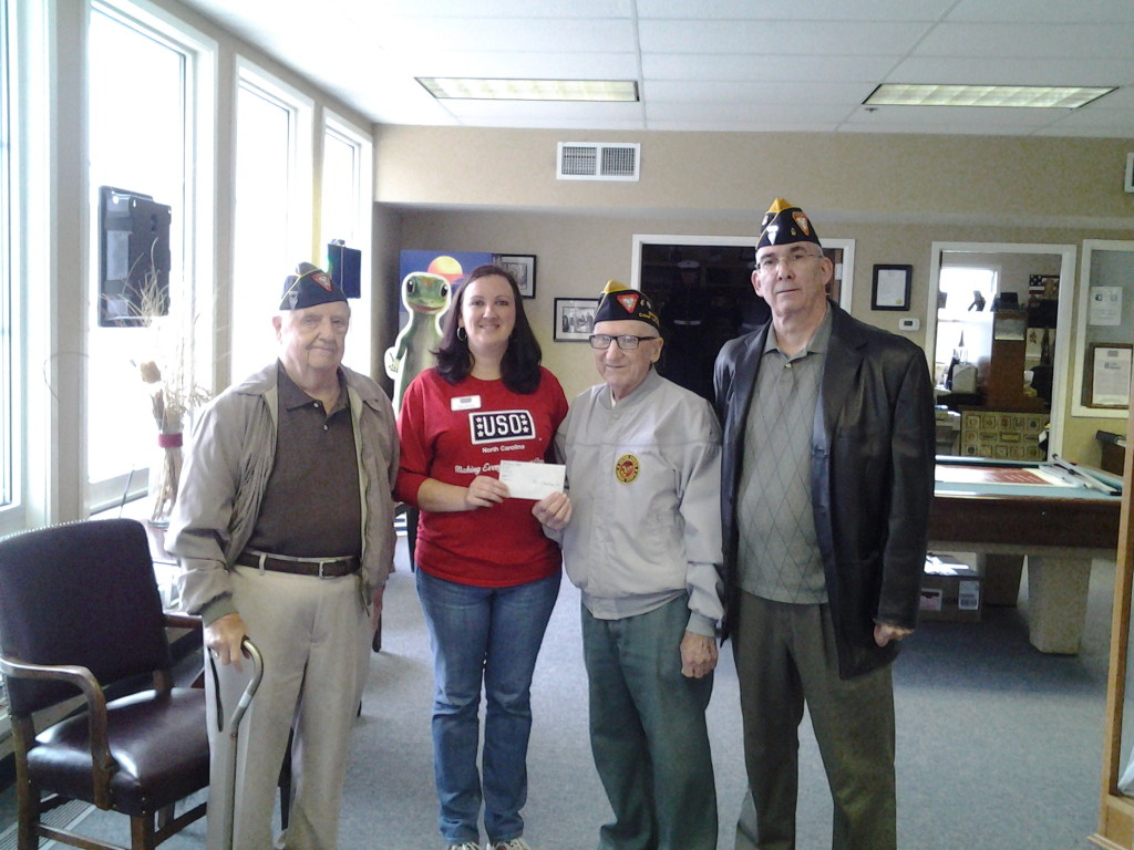 S/M'S HEMMINGWAY, BAUM AND ROGERS PRESENTING A $250.00 DONATION TO KRISI BOSTICK OF THE USO ON 2 DECEMBER 2014