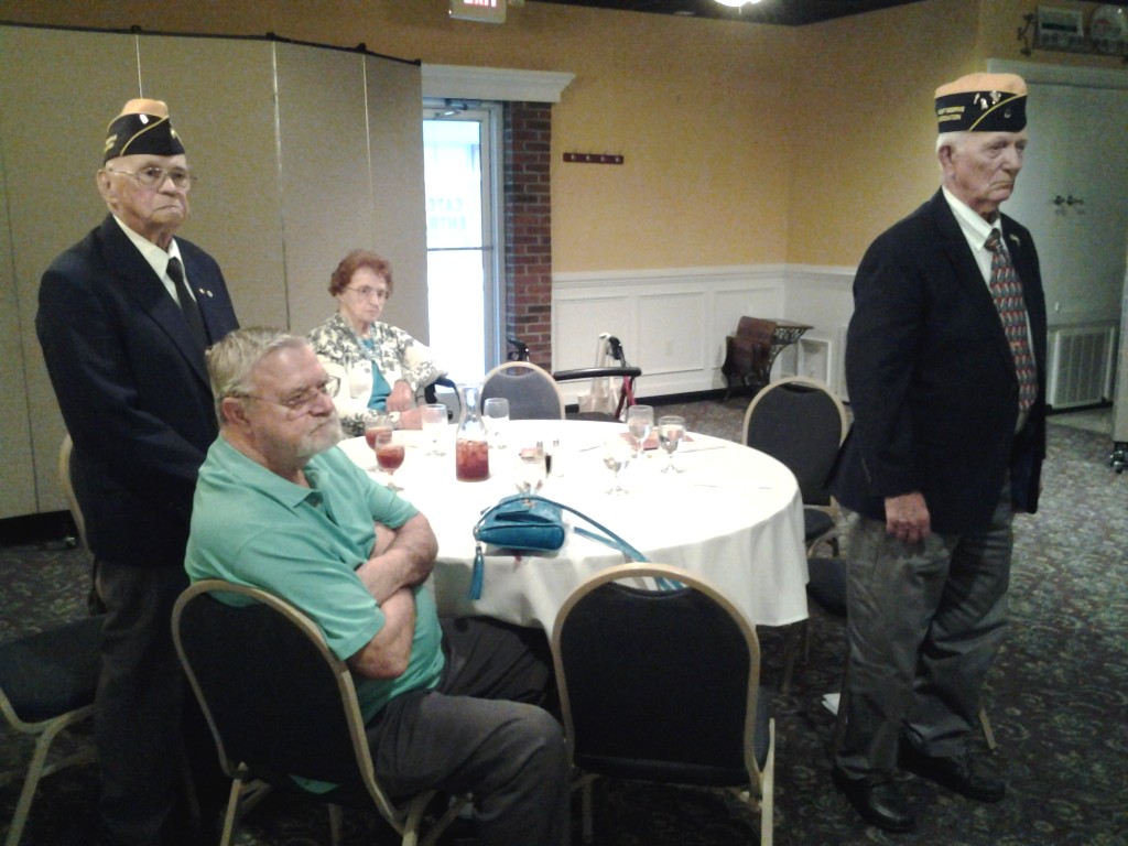 Shipmate George Barrows, Shipmate Charles Good, Cathy Baum (wife of Shipmate Bob Baum) and Shipmate Curtis Erickson at the Installation Ceremony on 9 June 2015