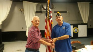 SHIPMATE CURTIS ERICKSON RECEIVING HIS 35 YEAR CONTINUOUS MEMBERSHIP PIN FROM SHIPMATE MARK ROGERS ON 9 AUGUST 2016